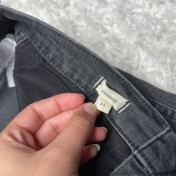 Madewell Stovepipe Black Charcoal Wash Jean Raw Hem Denim High Rise Bottoms - Picture 7 of 14